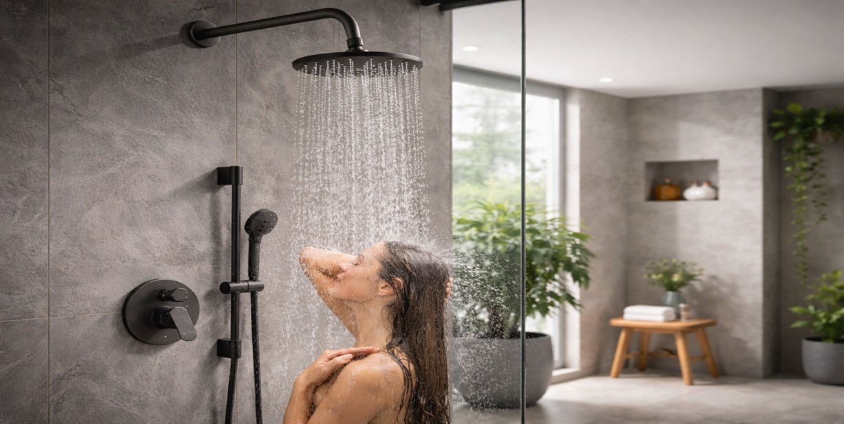 Rain shower set with valve trim